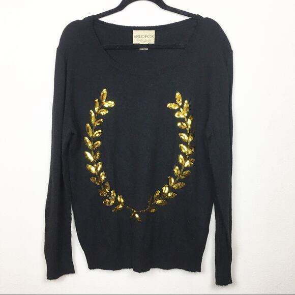 Wildfox White Label Sequin Laurel Angora Sweater Size Medium Black - Picture 2 of 10